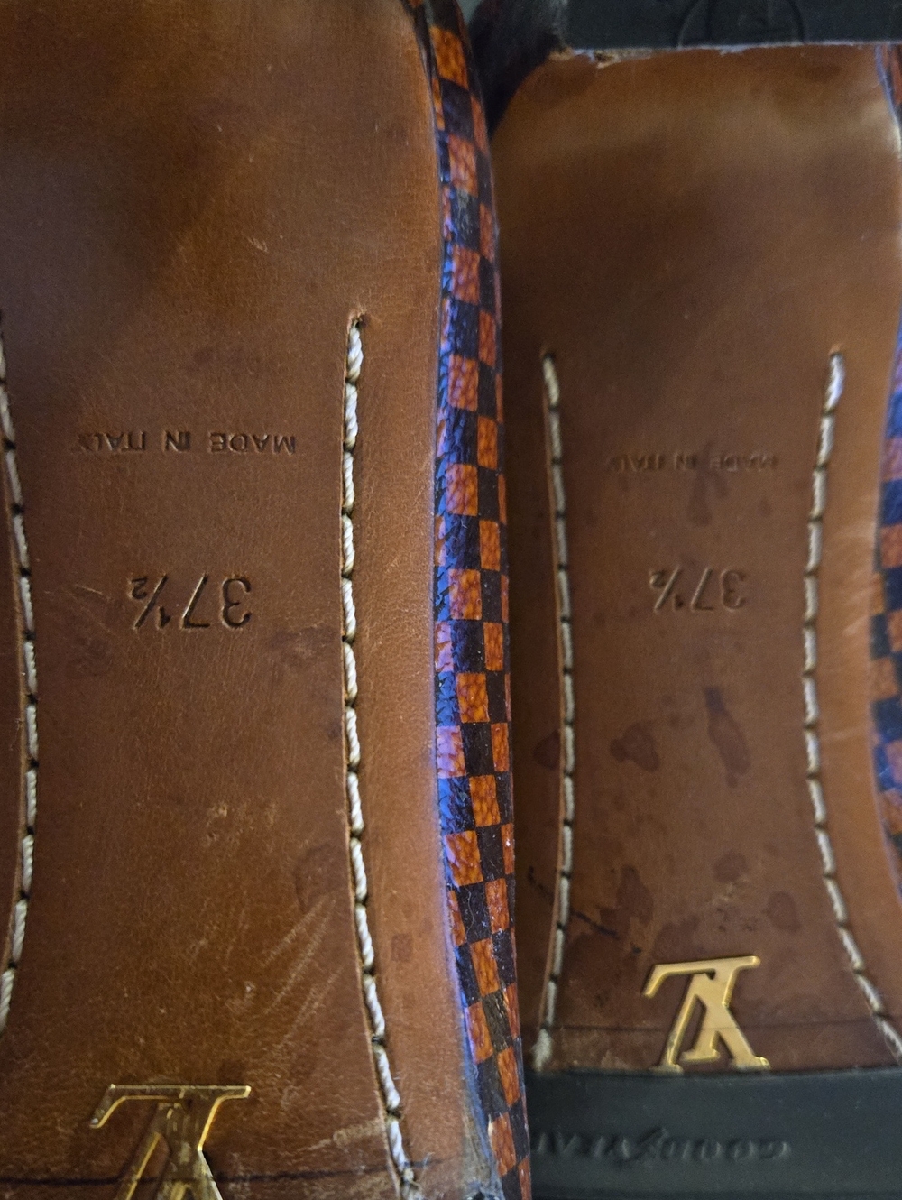 Louis Vuitton Brown Damier Pointed-Toe Pumps with Dark Cap - Picture 5 of 6